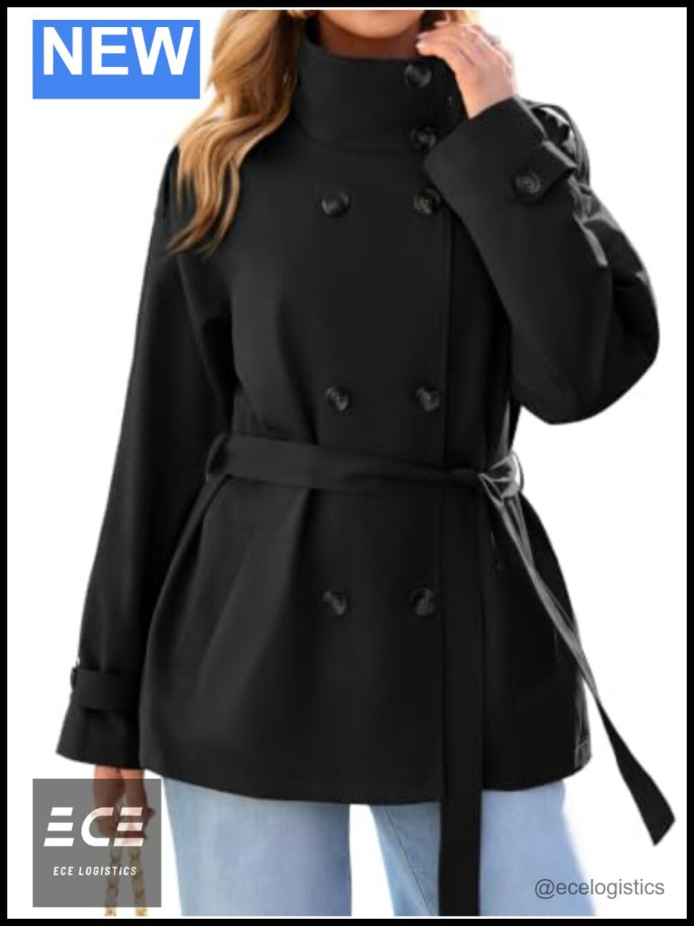 Water-Repellent Short Trench Coat Double Breasted Raglan Sleeve